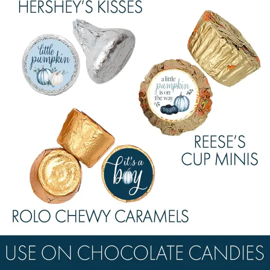 Blue Little Pumpkin Boy Baby Shower Kisses Candy Stickers {3}
