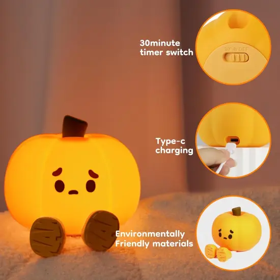 Cute Silicone Pumpkin Light Squishy Touch Nightlight {4}