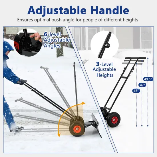 Costway 36" Snow Shovel Pusher with 10" Inflatable Wheels Adjustable Handle & Head Black {6}