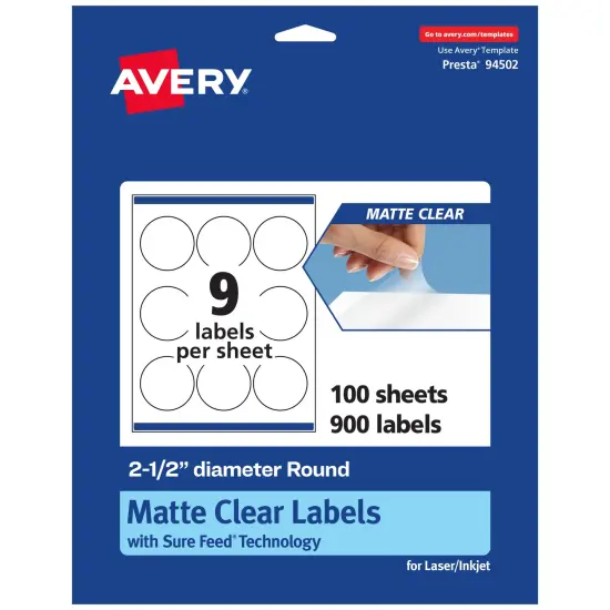 Avery Matte Clear Labels,2-1/2" diameter Round {1}