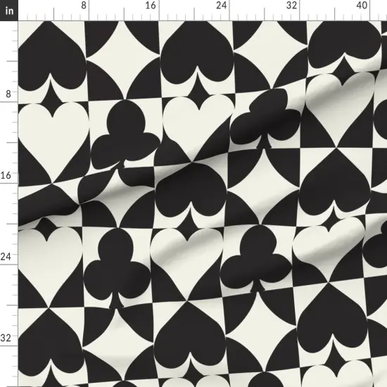 Various Fabrics by the Yard or Fat Quarter Art Deco Minimalist Cheater Quilt Monochrome Playing Cards Hearts Clubs Spades Diamonds Retro Blackjack Poker Card Suits Gamble Vegas Black And Custom Printed Fabric by Spoonflower {1}