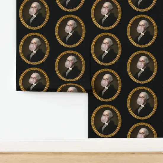 Pre-Pasted Wallpaper 2FT Wide Pink Kitsch Bubble Funny Humor Gum George Historical Figure President American History Georgian Founding Fathers. Custom Pre-pasted Wallpaper by Spoonflower {2}