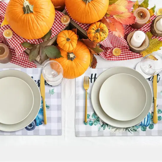 Fall Placemats Set of 6 Buffalo Plaid(Blue and Gray) {3}