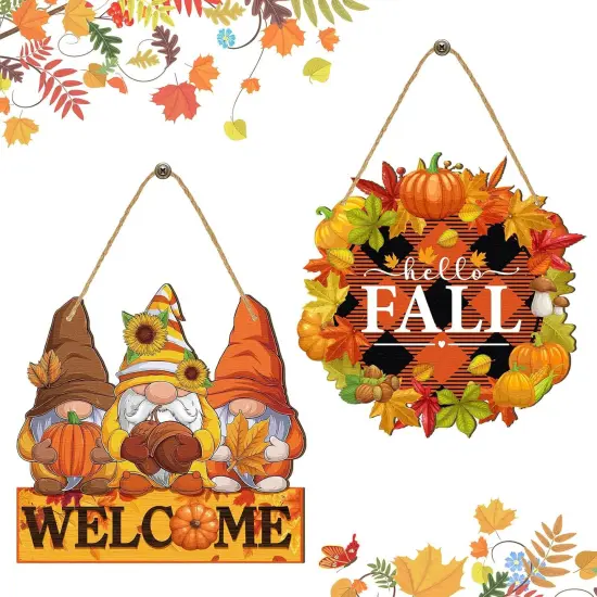 2 Pcs Fall Welcome Door Sign Fall (Pumpkin) {1}