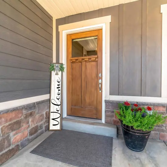 Welcome Sign for Front Porch Standing (Wood White) {5}