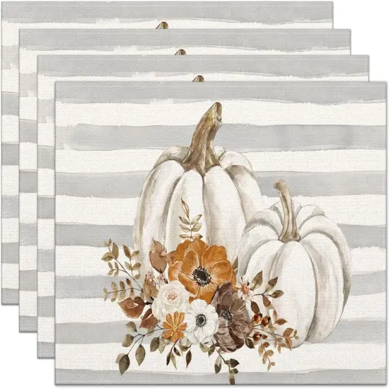 Set of 4 Fall Stripe with Pumpkin Placemats - 12x18 Inch {1}