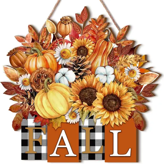 Fall Door Decor Fall Welcome Wooden Sign (red brown, yellow) {1}