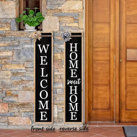 Welcome Sign for Front Porch Standing 45"X9" (Wood Black) {5}