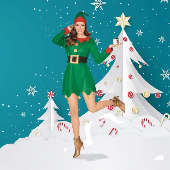 Northlight Women's Red and Green 2-Piece Elf Costume- Size XL {1}