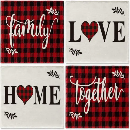 Placemats for Dining Table Red Buffalo Plaid Love Home Family Together(Black/Red) {1}