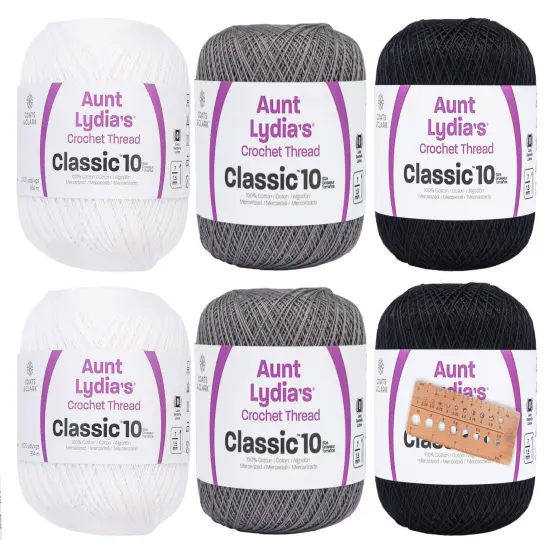 Coats & Clark Aunt Lydia's Crochet Thread Cotton Classic 10-6 Skein Assortment Monochrome {1}