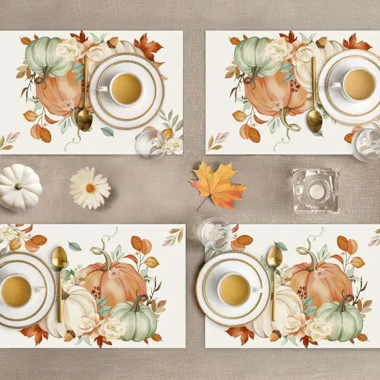 Set of 4 Watercolor Pumpkins Fall Placemats - 12x18 Inch {4}