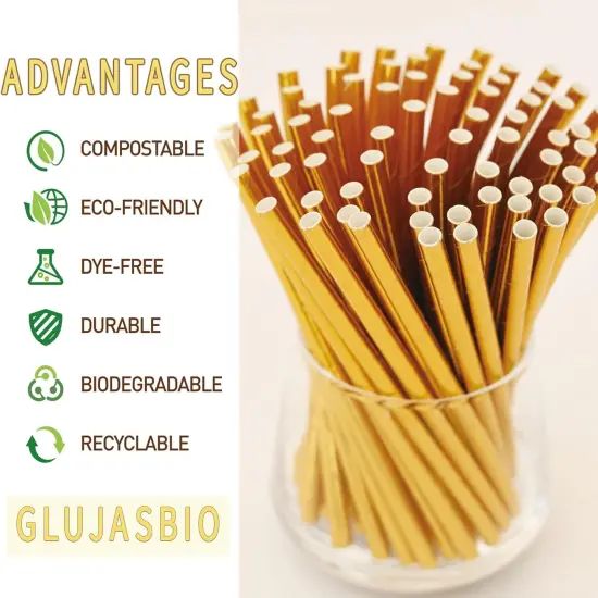 5.75 Inch Short Cocktail Gold Straws, Compostable Coffee Stirrers Straws, Paper Drinking Straws for Parties, Baby Showers, Wedding, Bridal Showers {2}
