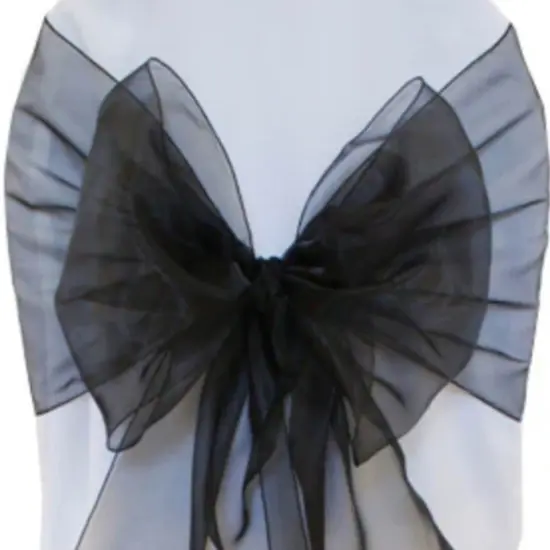 10 Pieces Black Luxury Organza Chair Strips, Angled Ends, 12"x116" Decorative Bands {3}