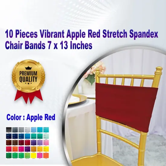 10 Pieces Vibrant Apple Red Stretch Spandex Chair Bands 7 x 13 Inches {1}