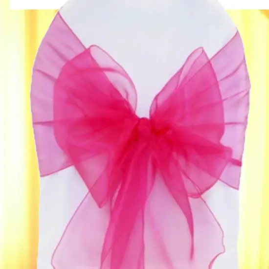 10 Pieces Fuchsia Organza Fabric Chair Wraps, 12"x116" Sophisticated Angled Design {4}