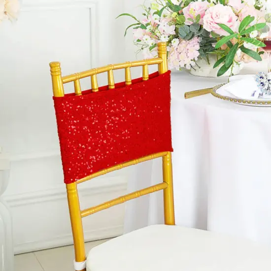 10 Pieces Sparkling Red Sequin Stretch Spandex Chair Bands 7 x 13 Inches {2}