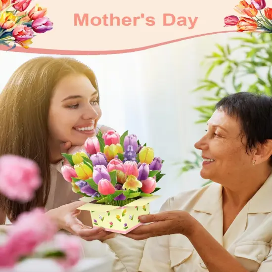 Colorful Tulip 3D Pop Up Spring Greeting Card for Mother&rsquo;s Day Birthday Easter Anniversary Thank You Sympathy Get Well, Handmade Floral Bouquet for Mom, Grandma, Wife, Teacher, with Envelope and Blank Note Card {2}