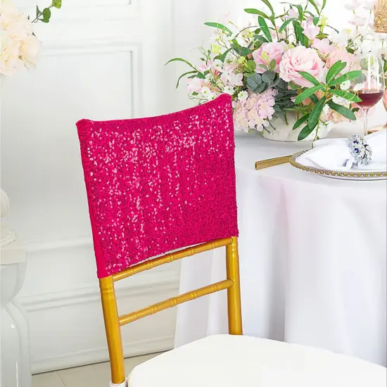 1 Piece Fuchsia Sequin Spandex Chair Cap 13.5 inch by 10 inch Wedding Party Decor {2}