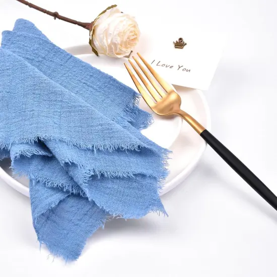 Dark Blue 6 Pack Handmade Cloth Napkins Cotton Linen Easter Spring Napkins with Fringe Rustic Bulk Dinner Napkins for Wedding Party Baby Shower Table Decor {5}