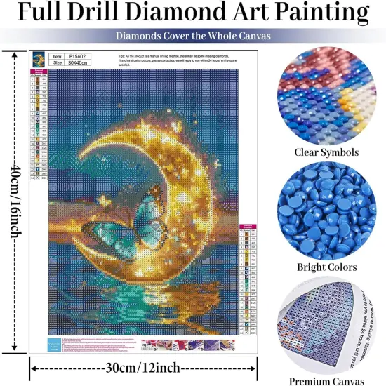Butterfly Diamond Art Kits for Adults, Moon Diamond Painting Kits for Adults Beginners, DIY 5D Moon Diamond Painting with Round Gem Art Kits for Gift Home Wall Decor 12x16 Inch {5}