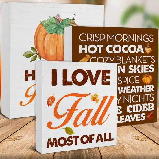 Set of 3 Tabletop Fall Wood Signs Autumn Decor {3}