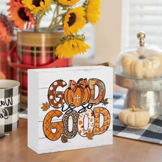 Pumpkin Wooden Box Sign Fall Table Decor {5}