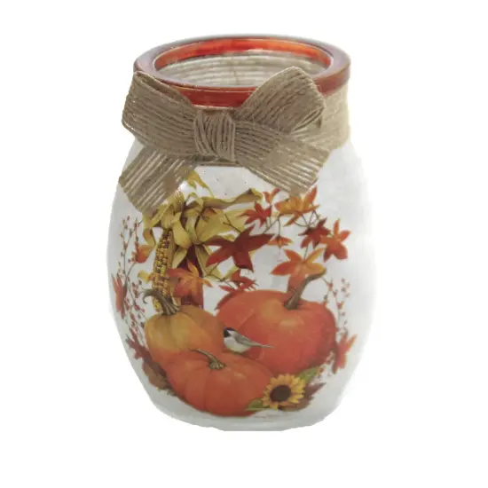 Stony Creek 4.0 Inch Fall Pre-Lit Vase Jar Thanksgiving Lighted Glass Accent , Thanksgiving Decor Electric Thanksgiving LEAVES {5}