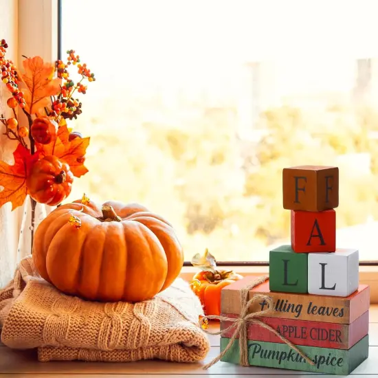 8 Pcs Fall Wooden Pumpkin Table Decorations {4}