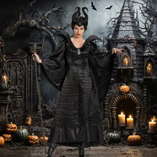 Gothic Maleficent Halloween Costume for Women &ndash; Horned Headpiece & Elegant Gown {1}
