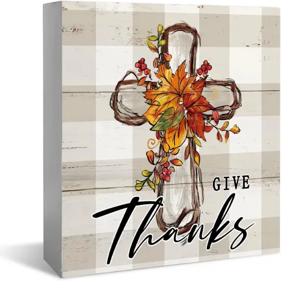 Thanksgiving Tabletop Wooden Box Sign Desk Decor 5 x 5 Inches {1}