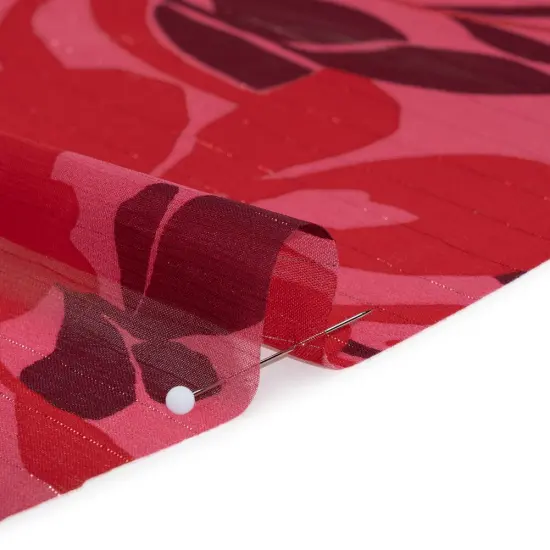 1 Yard Dark Pink Floral Polyester Chiffon with Metallic Pinstripes 56 Inch Wide {3}