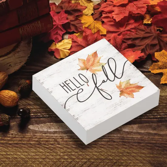 Hello Fall Wood Box Sign Tabletop Decor {4}
