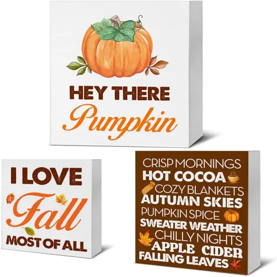 Set of 3 Tabletop Fall Wood Signs Autumn Decor {1}