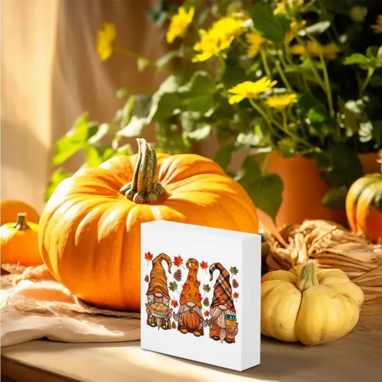 Fall Decor Gnomes Pumpkin Wooden Box Sign Table Decor {3}