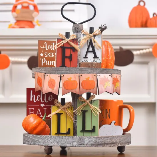 4 Pcs Wood Pumpkin Block Fall Tabletop Decor {5}