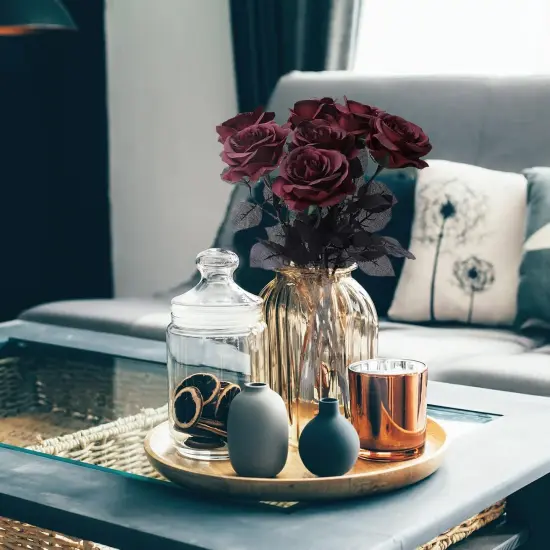 12 Pack Valentine's Day Wine Red Artificial Roses Bouquet Vintage {5}