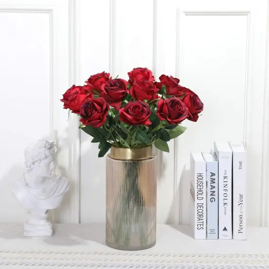 10 Pcs Fake Artificial Roses Silk Flowers with Stems for Home Wedding Hotel Office Centerpiece Decor {5}