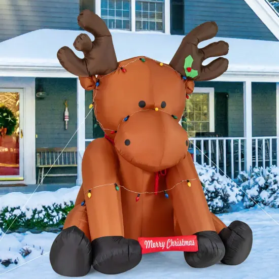 Costway 8.5 FT Tall Christmas Inflatable Reindeer Decoration with 24 LED String Lights {5}
