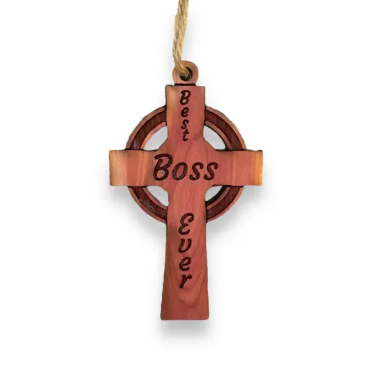 Best Boss Ever Celtic Cross - Cedar Ornament {1}