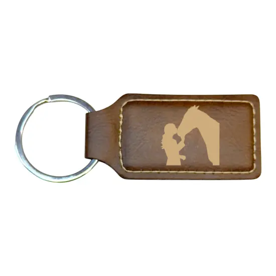 Keychain - Rectangle - Horse Girl - Leather Rustic/Gold {1}