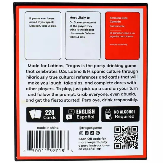 Tragos: Bilingual - English Y Espanol - The Party Game For Latinos, Relatable Hilarious Cultural Spanglish Adult Card Game, Fun Prompts & Dares {3}