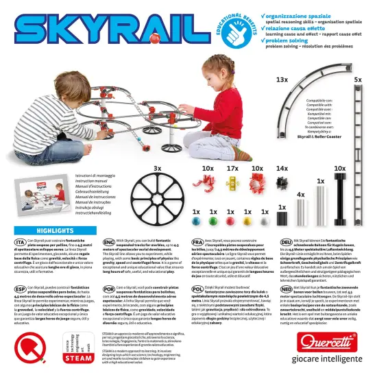 Quercetti: Skyrail Starter Set - 94pc Rollercoaster Marble Ball Run, Suspended Track Building Toy, Click Assembly, STEM Construction Playset, Kids 6+ {6}