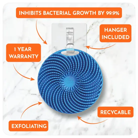 Swirl Scrubber: Antimicrobial Silicone Body Scrubber - Blue - Shower Hanger & Sticker, Lymphatic Support, Deep Exfoliation-Cleansing, Family Hygiene {4}