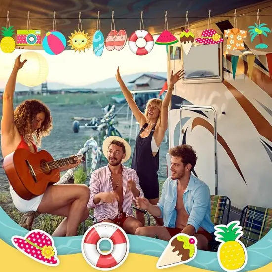 36 Pieces Summer Ornaments for Tree Hawaiian Tree Decorations Summer Wood Hanging Ornaments Hawaiian Beach Wooden Pendant Decorations with String and Holes for Luau Party Supplies {4}