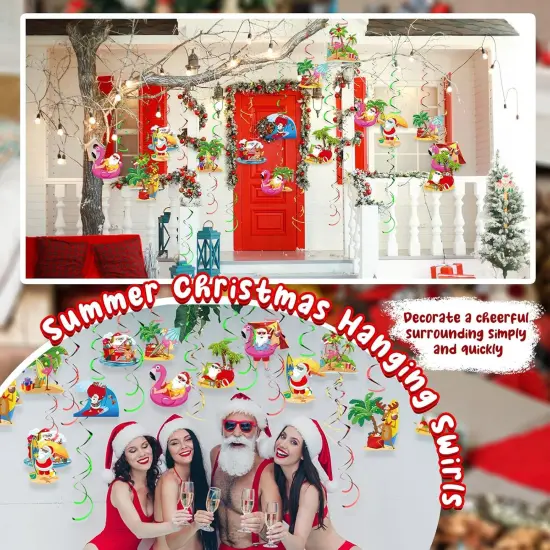 30 Pieces Summer Christmas Hanging Swirls Decor July Summer Hanging Swirl Christmas Ceiling Wall Streamers Decoration Summer Beach Party Supplies Foil Swirl for Xmas Holiday Party Supplies {2}