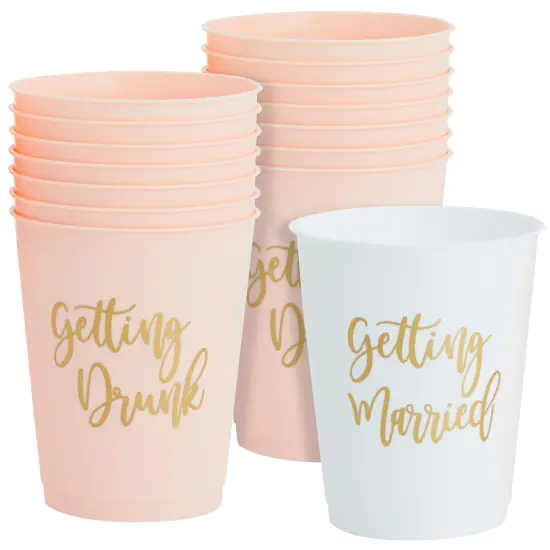 15 Pack Reusable Bachelorette Party Cups, 16 Oz, Plastic Tumblers for Bridal Shower or Getting Married Party, White and Pink {1}