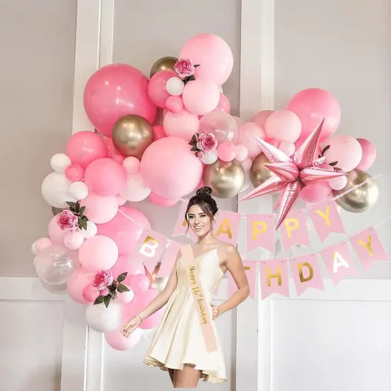 Pink Gold Balloon garland kit 135Pcs Pastel Pink and Gold white balloons for Girl baby shower women Sweet 16/21th Birthday Mother's Day Party Princess theme Decorations {2}
