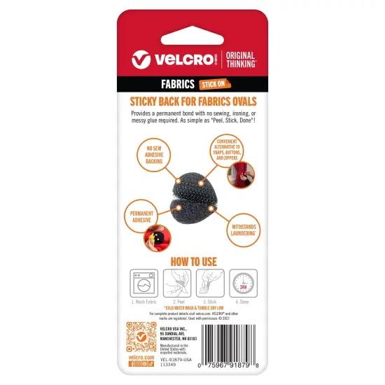 VELCRO(R) Brand Sticky Back For Fabric Ovals 1"X.75"-Black {2}