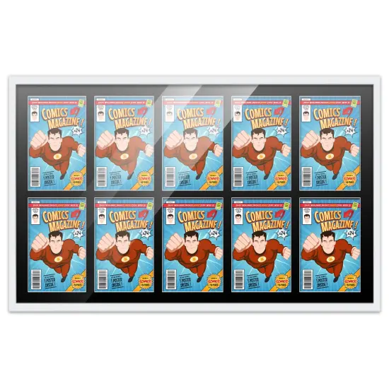 Comic Book Display Frame for Golden Age Comics Published Between 1938 and 1956 - White Wood Comic Frame With Black Mat for 7.75x10.5 Comic, 18 Frame Sizes {1}